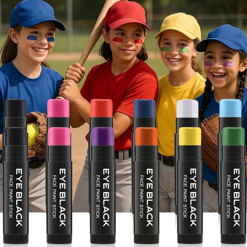 Wismee Eye Black Stick, 12pcs Multi-Colors Anti-Glare Under Eye Black Sports Grease Stick Set for Baseball Softball Soccer Lacrosse Hockey Athletes Sports Training, Sweat-Proof & Long Lasting - Image 3